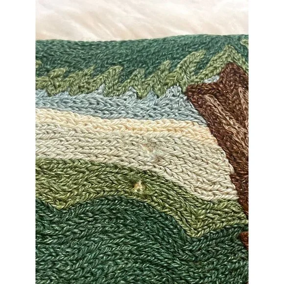 Vintage Chainstitch Embroidery Decorative Pillow with Cats 16 Inch Square - Picture 4 of 10